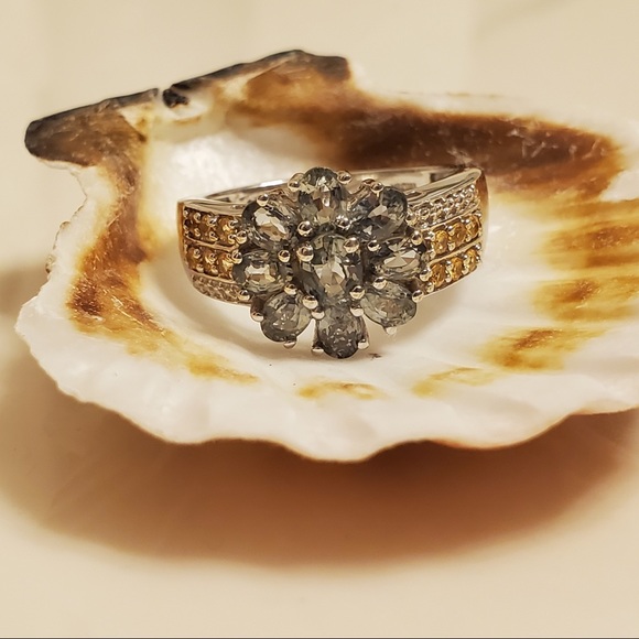 Prasiolite & Yellow Topaz 925 Sterling Silver Ring Size 8 - Picture 10 of 16